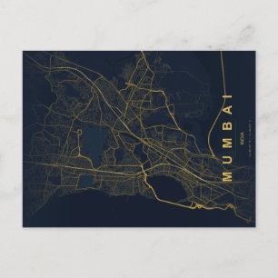 Postal Mapa de la ciudad de Mumbai, India, diseño minimal