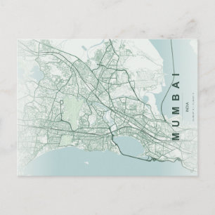 Postal Mapa de la ciudad de Mumbai, India, diseño minimal