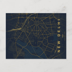 Postal Mapa de la ciudad de Nueva Delhi, India, diseño mi