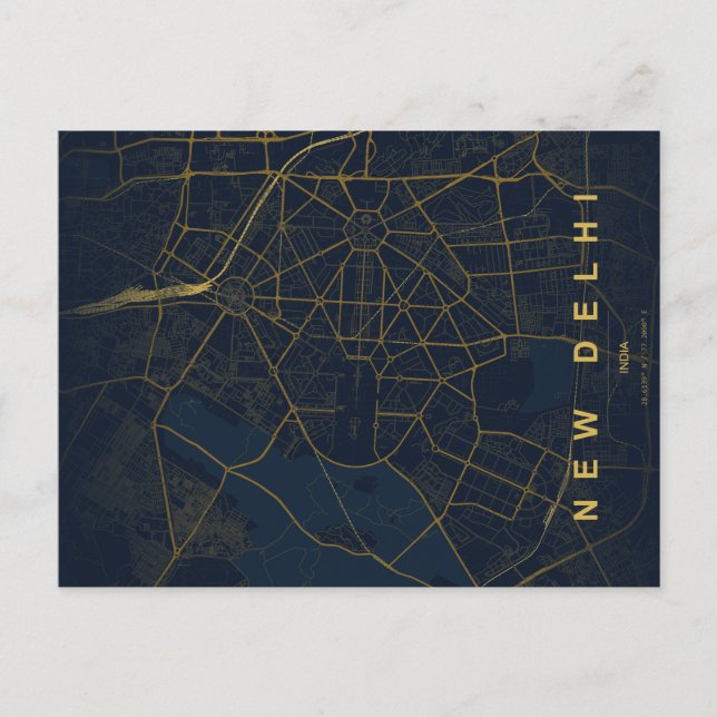 Postal Mapa de la ciudad de Nueva Delhi, India, diseño mi (Anverso)