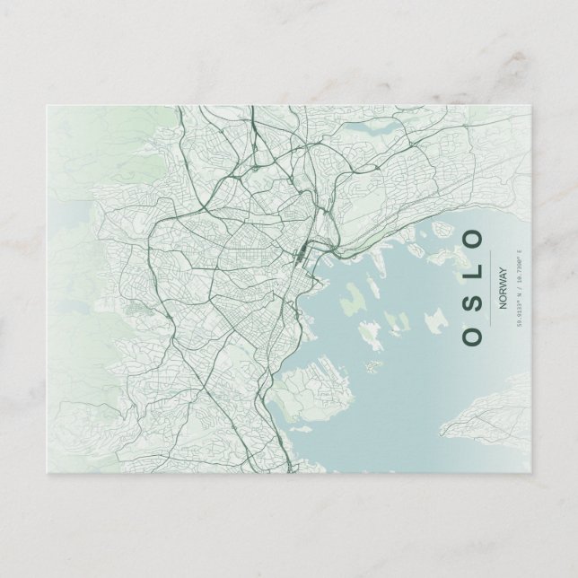Postal Mapa de la ciudad de Oslo Noruega Diseño Mínimo (Anverso)