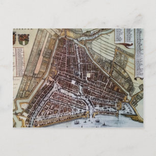 Postal Mapa de la ciudad de Réplica de Rotterdam 1652
