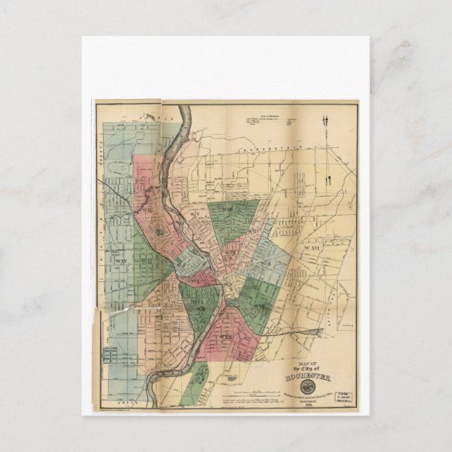 Postal Mapa de la ciudad de Rochester Nueva York (1879) (Anverso)