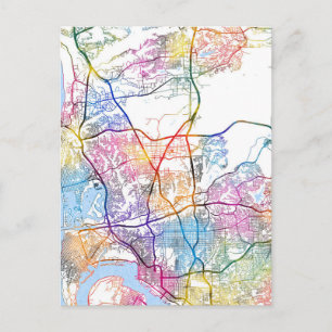 Postal Mapa de la ciudad de San Diego USA