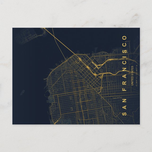 Postal Mapa de la ciudad de San Francisco Postcard Minima (Anverso)