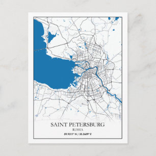 Postal Mapa de la ciudad de San Petersburgo Rusia Viajes 