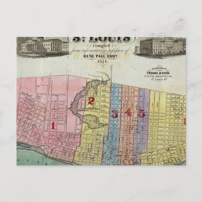 Postal Mapa de la ciudad de St. Louis (Anverso)