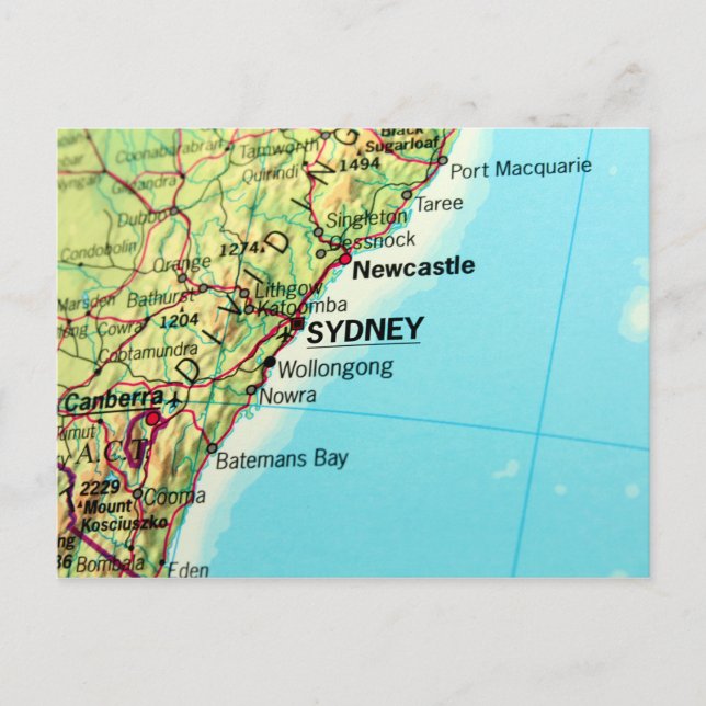 Postal Mapa de la ciudad de Sydney en Australia (Anverso)