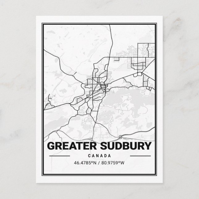 Postal Mapa de la ciudad de viaje del Gran Sudbury Ontari (Anverso)