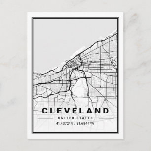 Postal Mapa de la ciudad de viajes de Cleveland Ohio USA