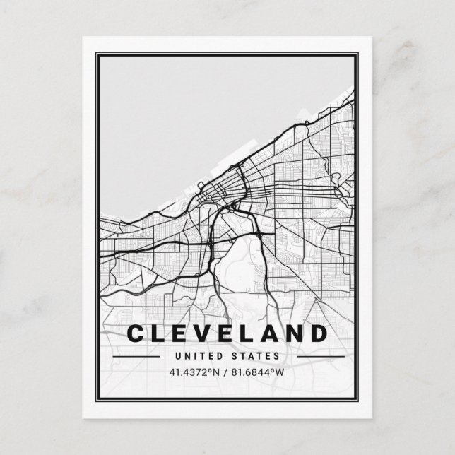 Postal Mapa de la ciudad de viajes de Cleveland Ohio USA (Anverso)