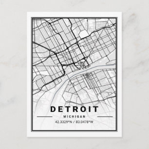Postal Mapa de la ciudad de viajes de Detroit Michigan US