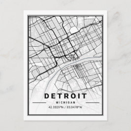 Postal Mapa de la ciudad de viajes de Detroit Michigan US