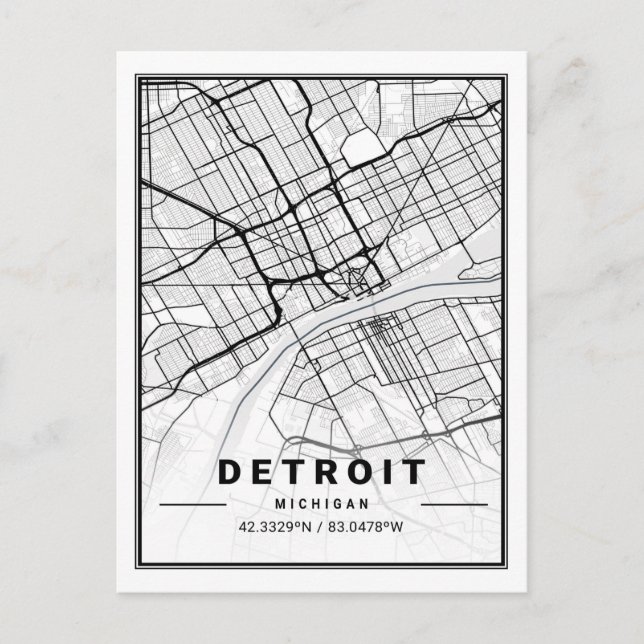 Postal Mapa de la ciudad de viajes de Detroit Michigan US (Anverso)