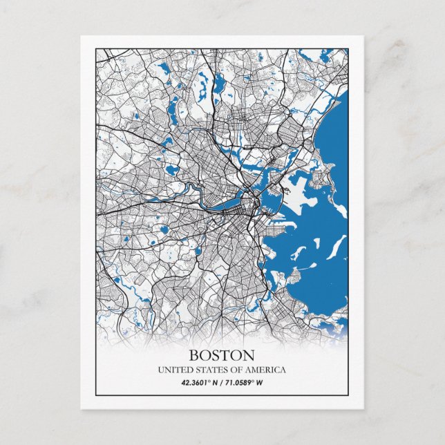 Postal Mapa de la ciudad de viajes de EE.UU. en Boston Ma (Anverso)