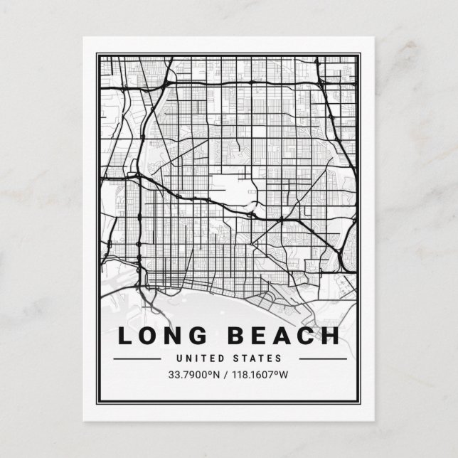 Postal Mapa de la Ciudad de Viajes de Long Beach Californ (Anverso)