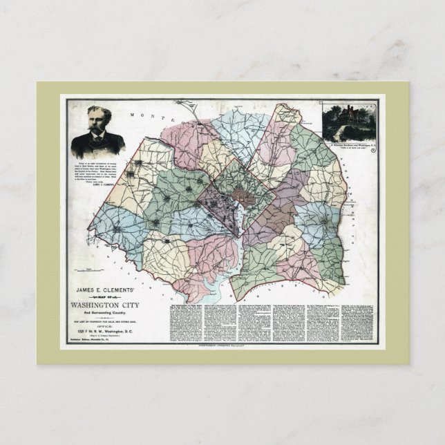 Postal Mapa de la ciudad de Washington y el país circunda (Anverso)