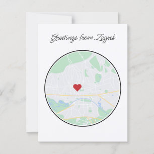 Postal Mapa de la ciudad de Zagreb Croacia pintada a mano