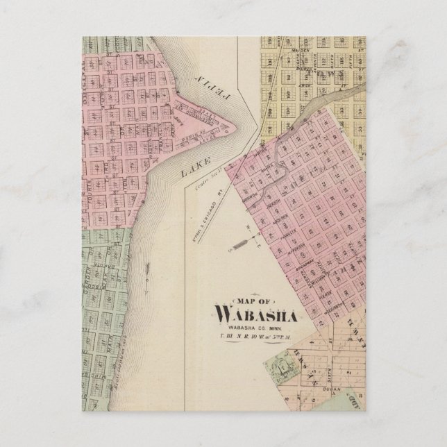 Postal Mapa de la ciudad del lago, y mapa de Wabasha, (Anverso)