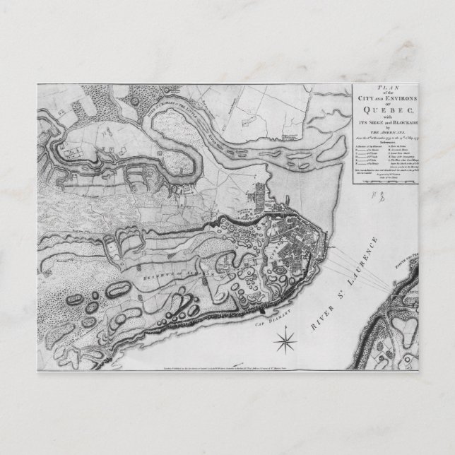 Postal Mapa de la ciudad y alrededores de Quebec (Anverso)