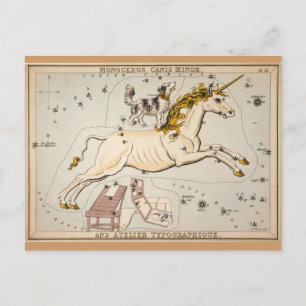 Postal Mapa de la constelación de estrellas de unicornio 
