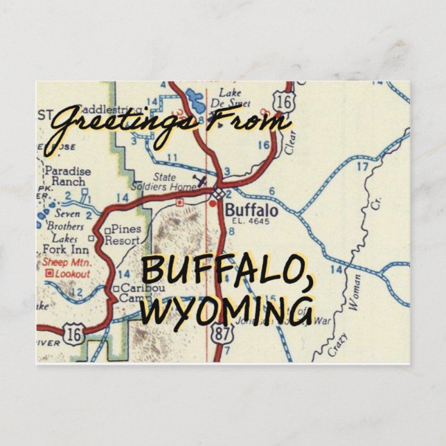 Postal Mapa de la cosecha de búfalos Wyoming (Anverso)
