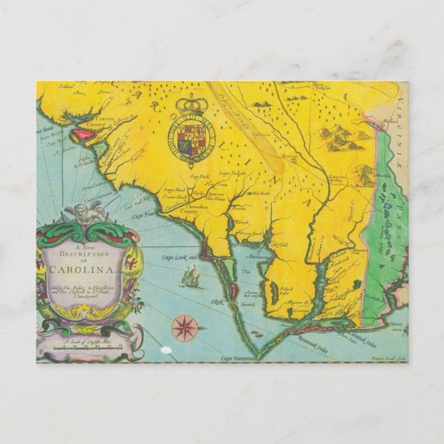 Postal Mapa de la Costa de Carolina (Anverso)