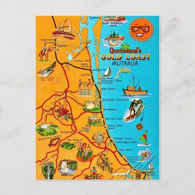 Postal Mapa de la costa de Queensland Australia (Anverso)