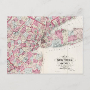 Postal Mapa de la época de 1868 de Nueva York