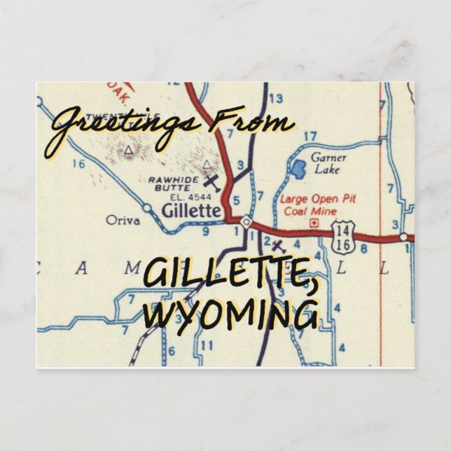 Postal Mapa de la época de Gillette Wyoming (Anverso)