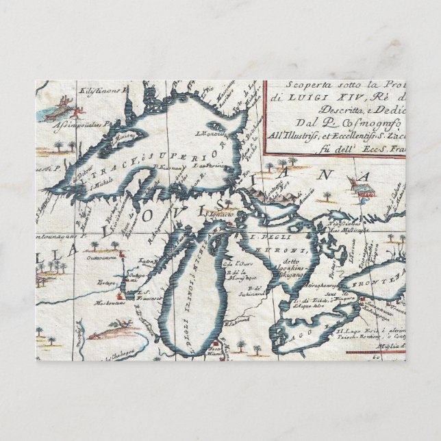 Postal Mapa de la época de los Grandes Lagos (1696) (Anverso)