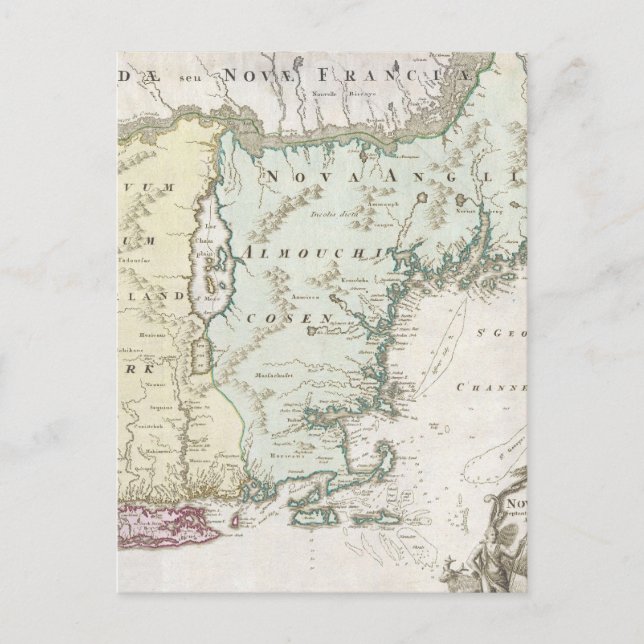Postal Mapa de la época de Nueva Inglaterra (1716) (Anverso)