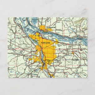 Postal Mapa de la época de Portland y Vancouver Oregon