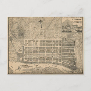 Postal Mapa de la época de Savannah Georgia (1818)