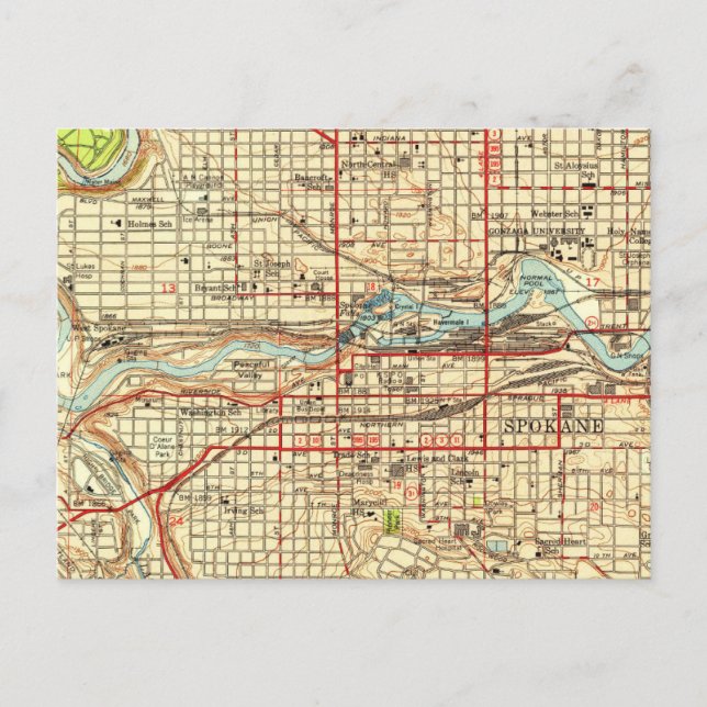 Postal Mapa de la época de Spokane Washington Gonzaga (Anverso)