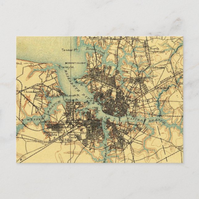 Postal Mapa de la época de Virginia Norfolk (Anverso)