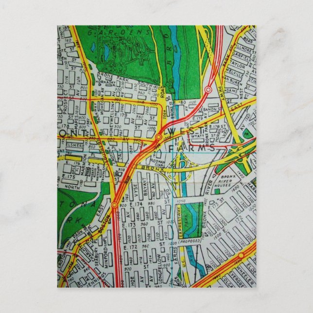 Postal Mapa de la época del Bronx, Nueva York (Anverso)