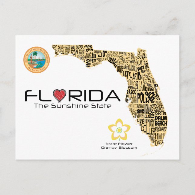 Postal Mapa de la Florida con todos los condados (Anverso)