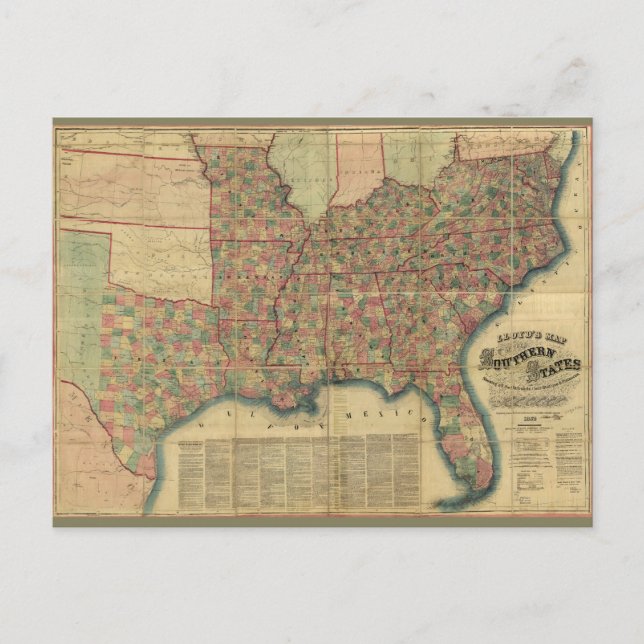 Postal Mapa de la Guerra Civil de los Estados del Sur, de (Anverso)