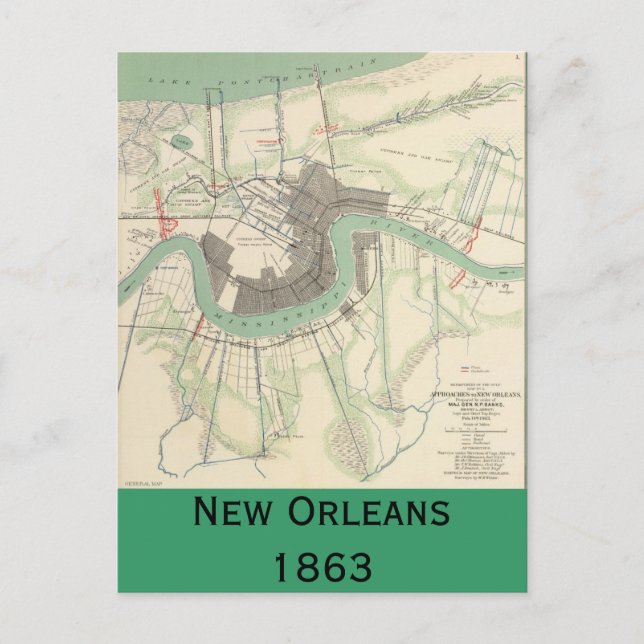 Postal Mapa de la Guerra Civil de Nueva Orleans de 1863 (Anverso)