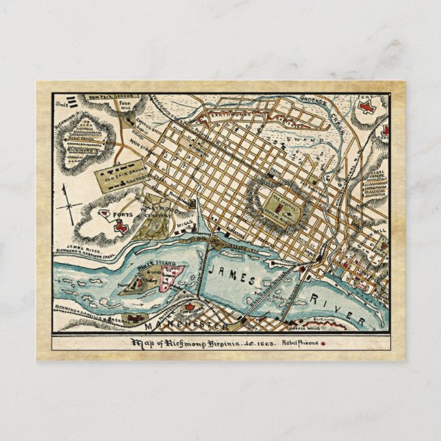 Postal Mapa de la guerra civil de Richmond, Virginia, en  (Anverso)