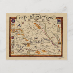 Postal Mapa de la historia y el romance de Wyoming