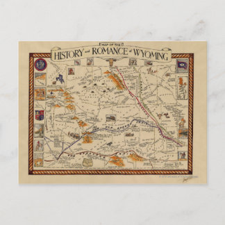 Postal Mapa de la historia y el romance de Wyoming