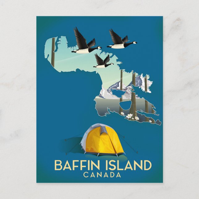 Postal Mapa de la isla de Baffin cartel de viaje a Canadá (Anverso)