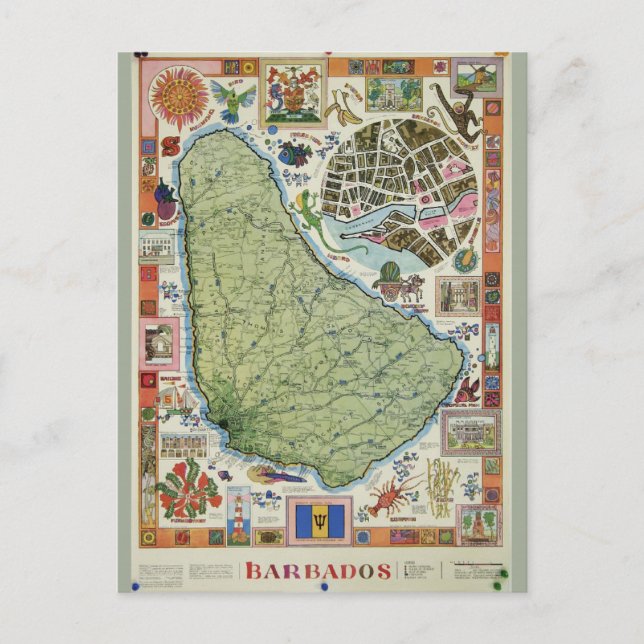 Postal Mapa de la isla de Barbados (Anverso)