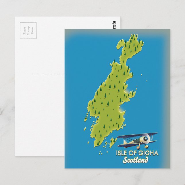 Postal Mapa de la isla de Gigha Escocia (Anverso / Reverso)
