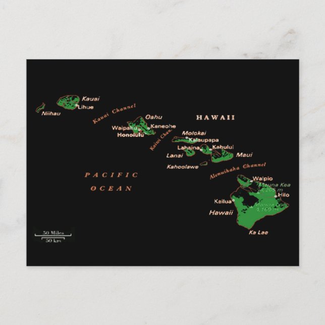 Postal Mapa de la isla de Hawái (Anverso)