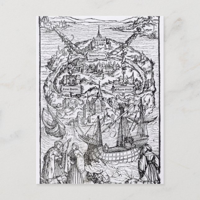 Postal Mapa de la Isla de la Utopía, portada del libro (Anverso)