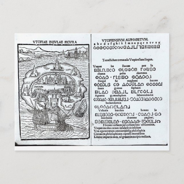 Postal Mapa de la Isla de la Utopía y su Alfabeto (Anverso)
