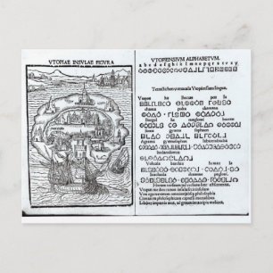Postal Mapa de la Isla de la Utopía y su Alfabeto